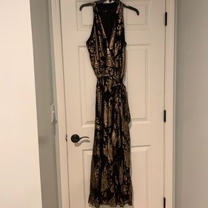 Long Black and Gold Formal Dress